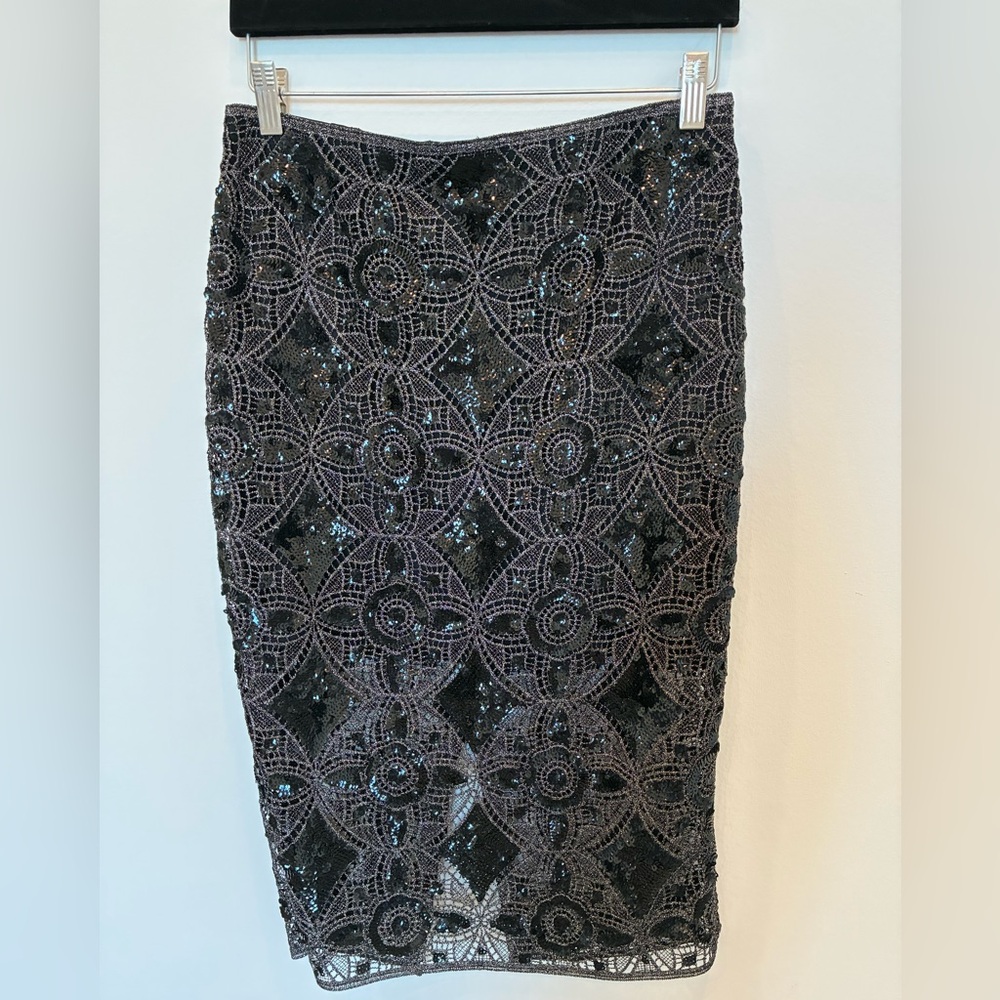 Express Black Sequin Lace Pencil Skirt